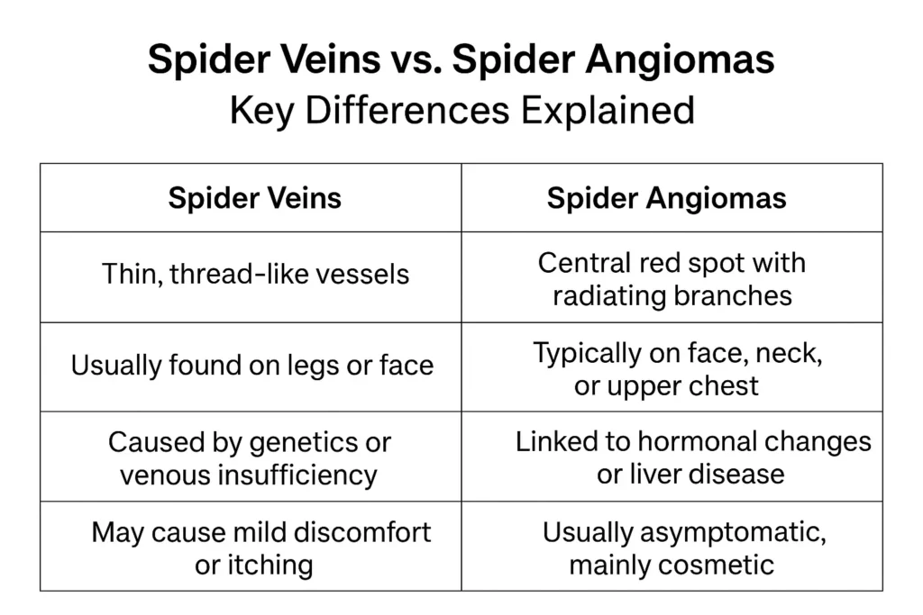 Professionals Distinguish Between Spider Veins and Spider Angiomas Crewe Crewe